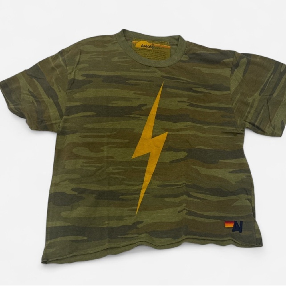 Aviator Nation Women’s Small Camouflage T-Shirt with Lightning Bolt